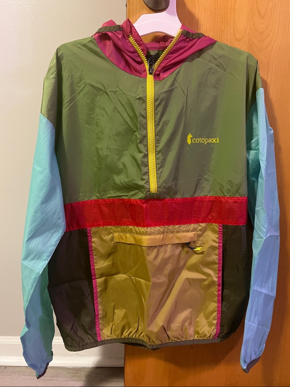 cotopaxi Multicolor Colorblock Pullover Windbreaker - Olive, Aqua, Red & Yellow